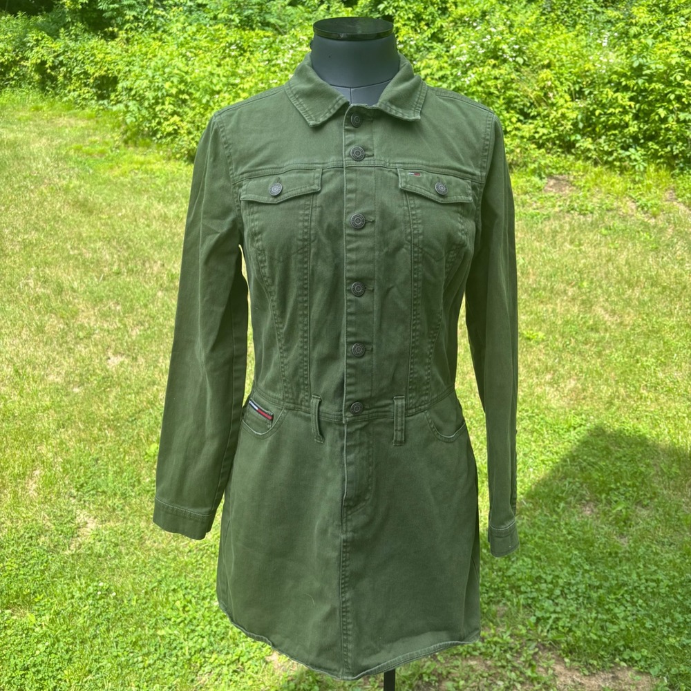 Women's Small TOMMY HILFIGER Denim Army Olive Green Long Sleeve Mini Dress